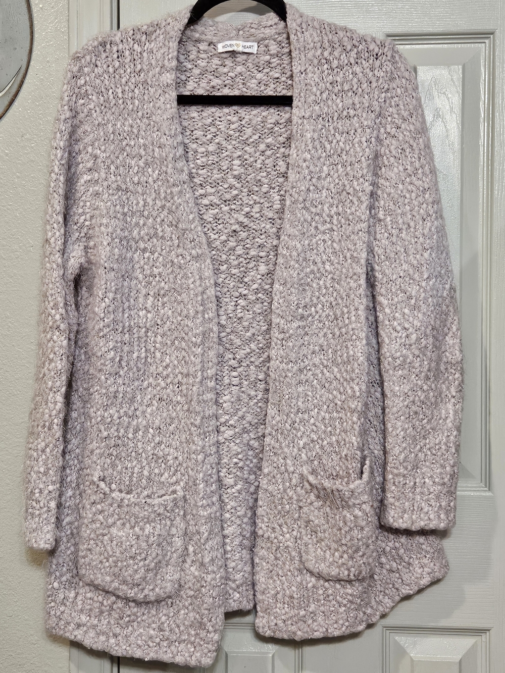 Woven Heart Dusty Pink Bouclé Open-Front Cardigan